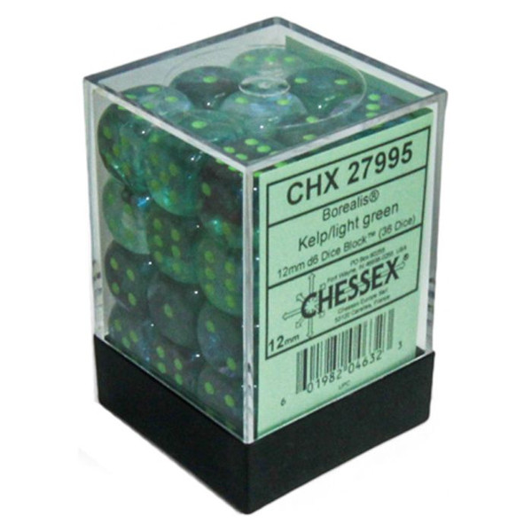 Chessex Dice D6: 12mm Borealis Luminary Kelp set of 36