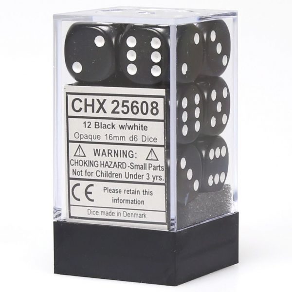 Chessex Dice D6: 16mm Black set of 12