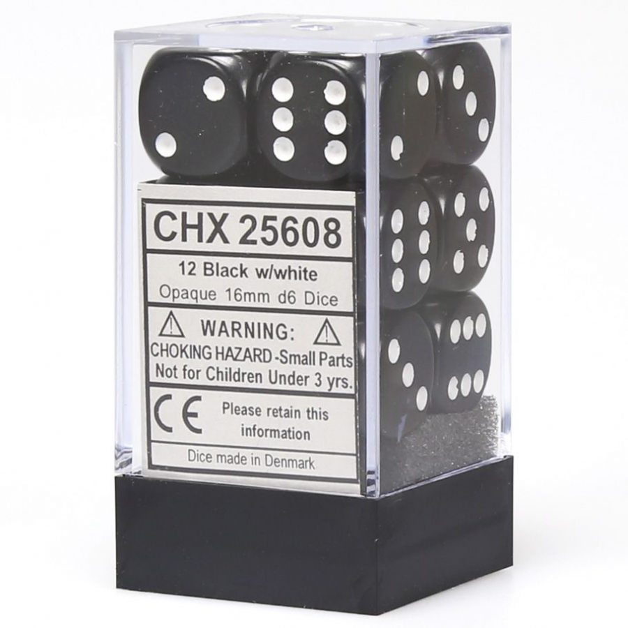 Chessex Dice D6: 16mm Black set of 12
