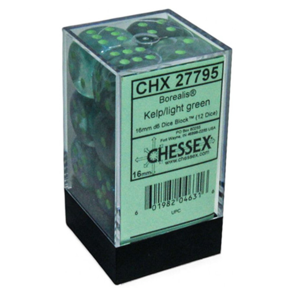 Chessex Dice D6: 16mm Luminary Kelp set of 12