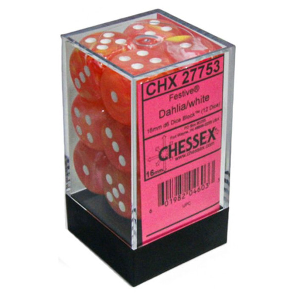 Chessex Dice D6: 16mm Festive Luminary Dahlia set of 12