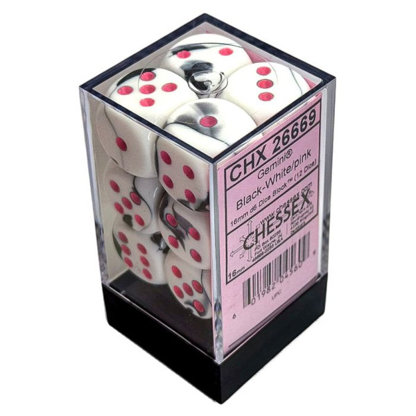 Chessex Dice D6: 16mm Black-White set of 12