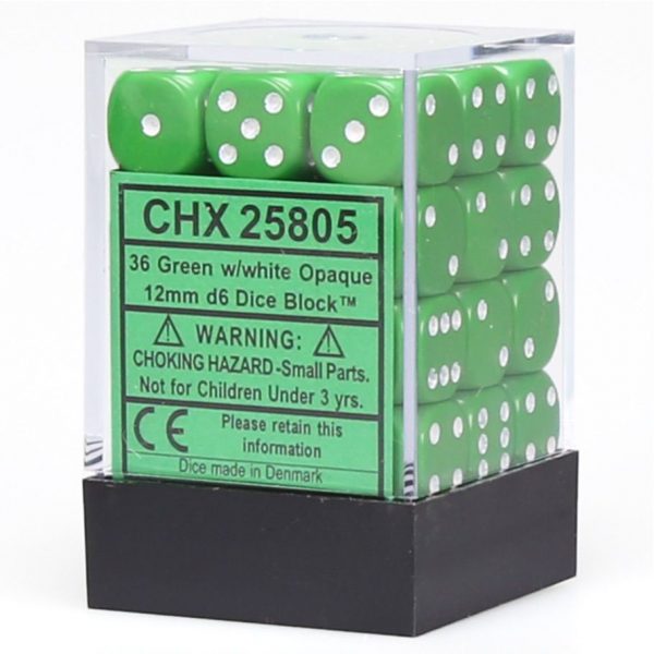 Chessex Dice D6: 12mm Opaque Green set of 36